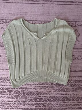 Light Sage Ribbed Knit Cropped Top - Women